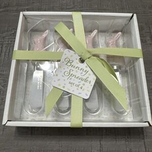 NIB Easter Bunny Spreader Set of 4 Pink Ceramic‎ Handles Stainless Steel Spring